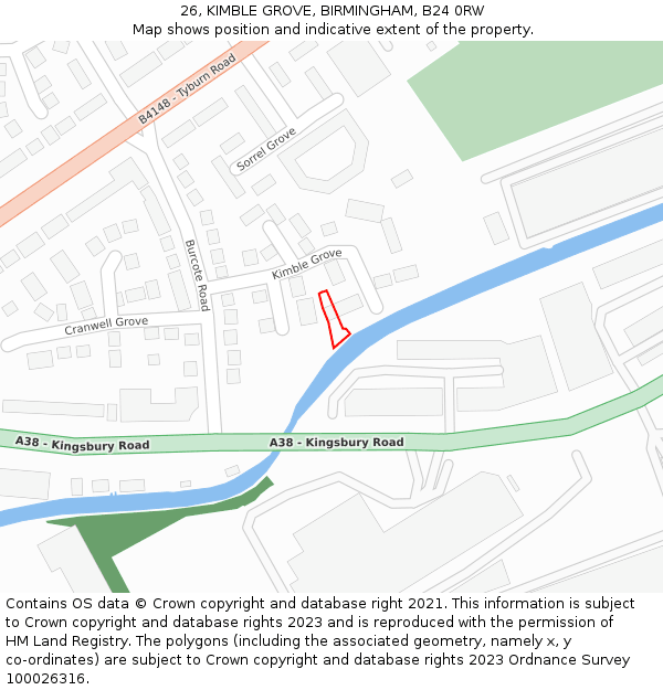 26, KIMBLE GROVE, BIRMINGHAM, B24 0RW: Location map and indicative extent of plot