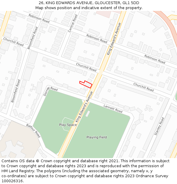 26, KING EDWARDS AVENUE, GLOUCESTER, GL1 5DD: Location map and indicative extent of plot