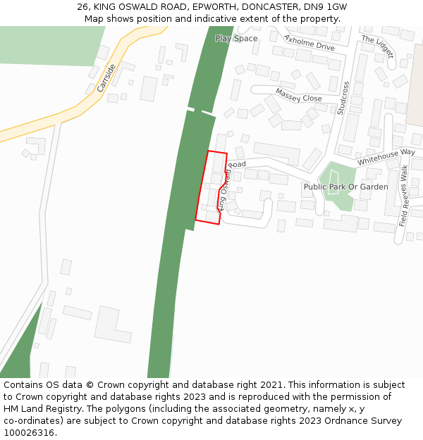 26, KING OSWALD ROAD, EPWORTH, DONCASTER, DN9 1GW: Location map and indicative extent of plot