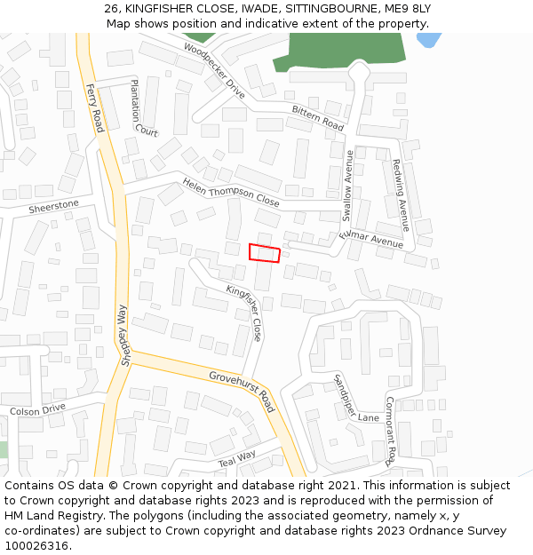 26, KINGFISHER CLOSE, IWADE, SITTINGBOURNE, ME9 8LY: Location map and indicative extent of plot