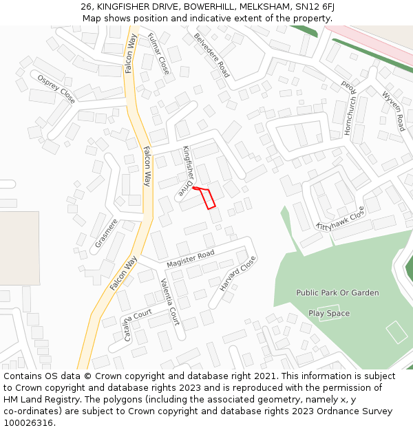 26, KINGFISHER DRIVE, BOWERHILL, MELKSHAM, SN12 6FJ: Location map and indicative extent of plot