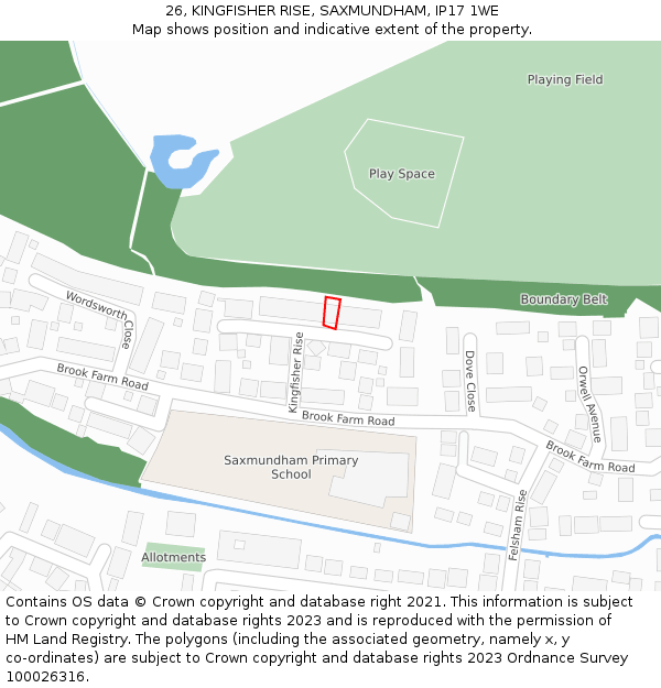 26, KINGFISHER RISE, SAXMUNDHAM, IP17 1WE: Location map and indicative extent of plot