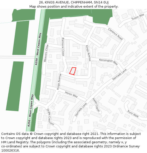 26, KINGS AVENUE, CHIPPENHAM, SN14 0UJ: Location map and indicative extent of plot