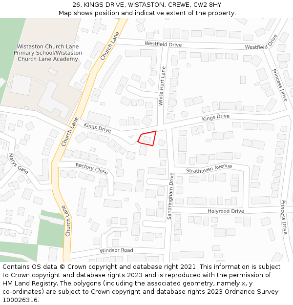 26, KINGS DRIVE, WISTASTON, CREWE, CW2 8HY: Location map and indicative extent of plot