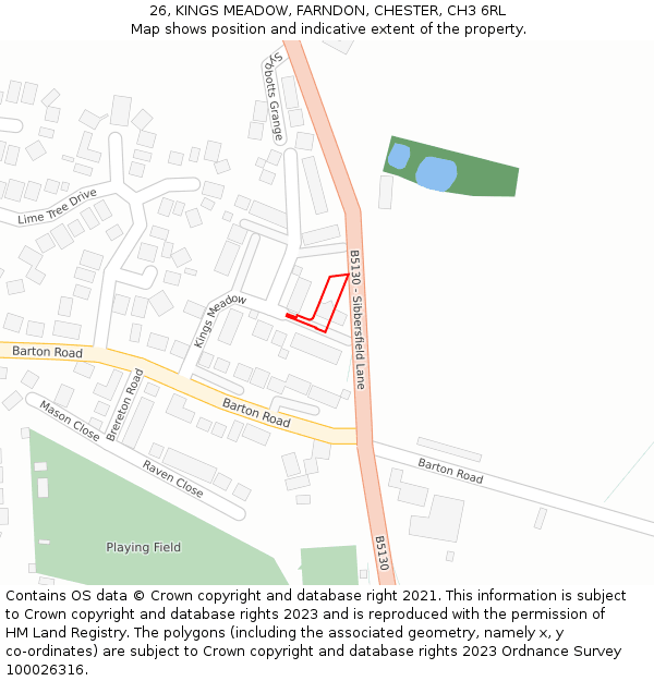 26, KINGS MEADOW, FARNDON, CHESTER, CH3 6RL: Location map and indicative extent of plot