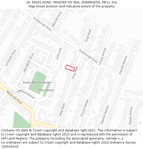 26, KINGS ROAD, MINSTER ON SEA, SHEERNESS, ME12 2HL: Location map and indicative extent of plot