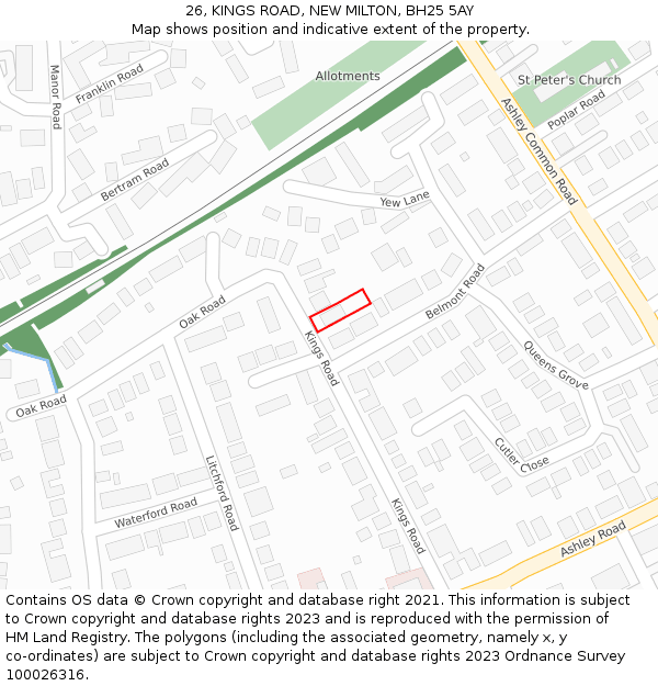 26, KINGS ROAD, NEW MILTON, BH25 5AY: Location map and indicative extent of plot