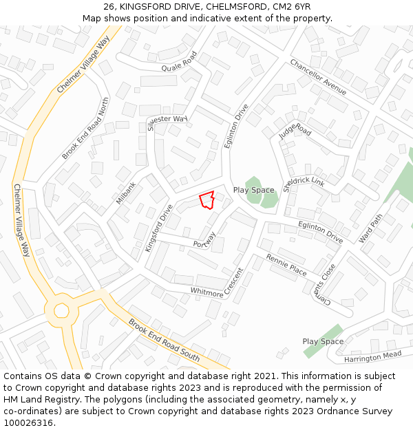 26, KINGSFORD DRIVE, CHELMSFORD, CM2 6YR: Location map and indicative extent of plot