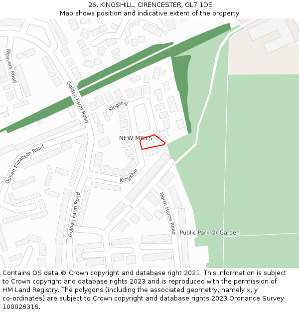 26, KINGSHILL, CIRENCESTER, GL7 1DE: Location map and indicative extent of plot