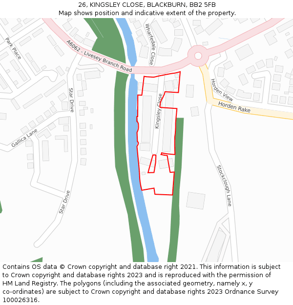 26, KINGSLEY CLOSE, BLACKBURN, BB2 5FB: Location map and indicative extent of plot