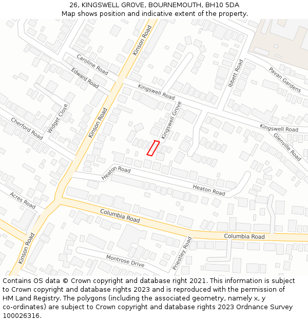 26, KINGSWELL GROVE, BOURNEMOUTH, BH10 5DA: Location map and indicative extent of plot