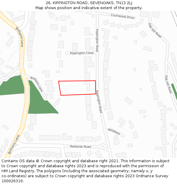 26, KIPPINGTON ROAD, SEVENOAKS, TN13 2LJ: Location map and indicative extent of plot