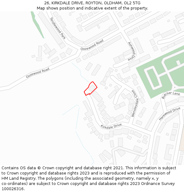 26, KIRKDALE DRIVE, ROYTON, OLDHAM, OL2 5TG: Location map and indicative extent of plot