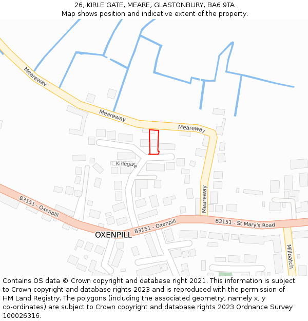 26, KIRLE GATE, MEARE, GLASTONBURY, BA6 9TA: Location map and indicative extent of plot