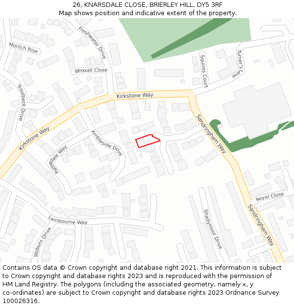 26, KNARSDALE CLOSE, BRIERLEY HILL, DY5 3RF: Location map and indicative extent of plot