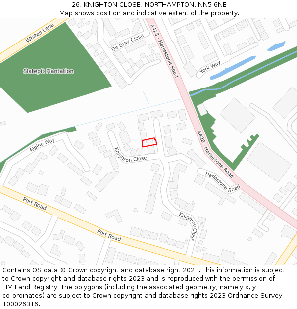 26, KNIGHTON CLOSE, NORTHAMPTON, NN5 6NE: Location map and indicative extent of plot