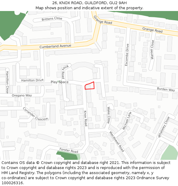 26, KNOX ROAD, GUILDFORD, GU2 9AH: Location map and indicative extent of plot