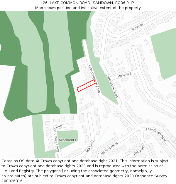 26, LAKE COMMON ROAD, SANDOWN, PO36 9HP: Location map and indicative extent of plot