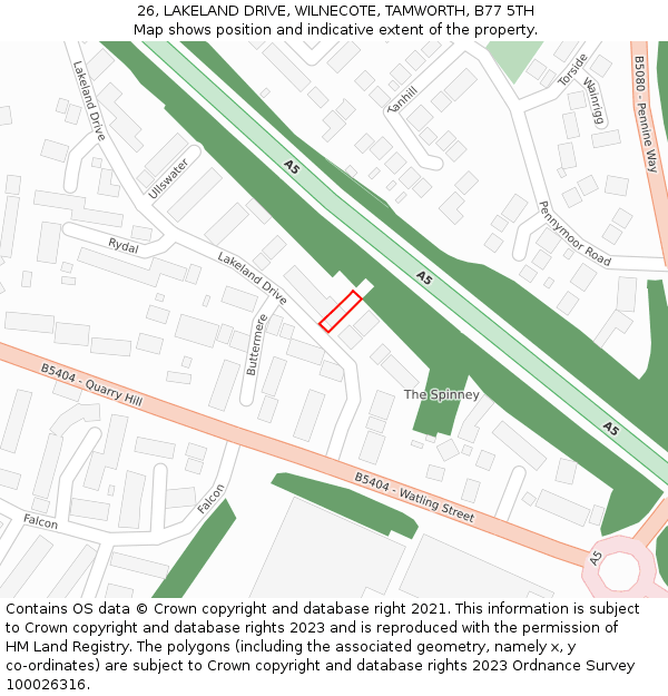 26, LAKELAND DRIVE, WILNECOTE, TAMWORTH, B77 5TH: Location map and indicative extent of plot