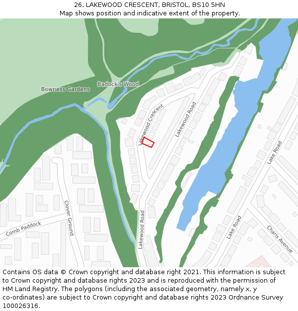 26, LAKEWOOD CRESCENT, BRISTOL, BS10 5HN: Location map and indicative extent of plot