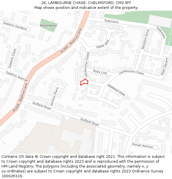 26, LAMBOURNE CHASE, CHELMSFORD, CM2 9FF: Location map and indicative extent of plot