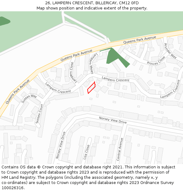 26, LAMPERN CRESCENT, BILLERICAY, CM12 0FD: Location map and indicative extent of plot