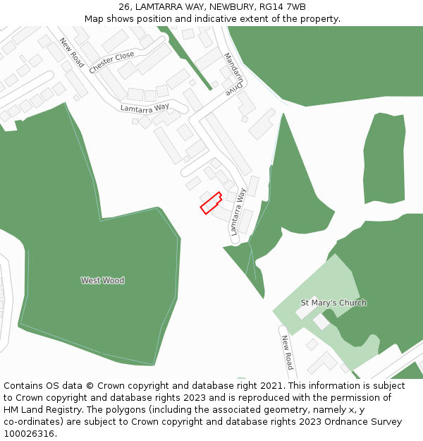 26, LAMTARRA WAY, NEWBURY, RG14 7WB: Location map and indicative extent of plot