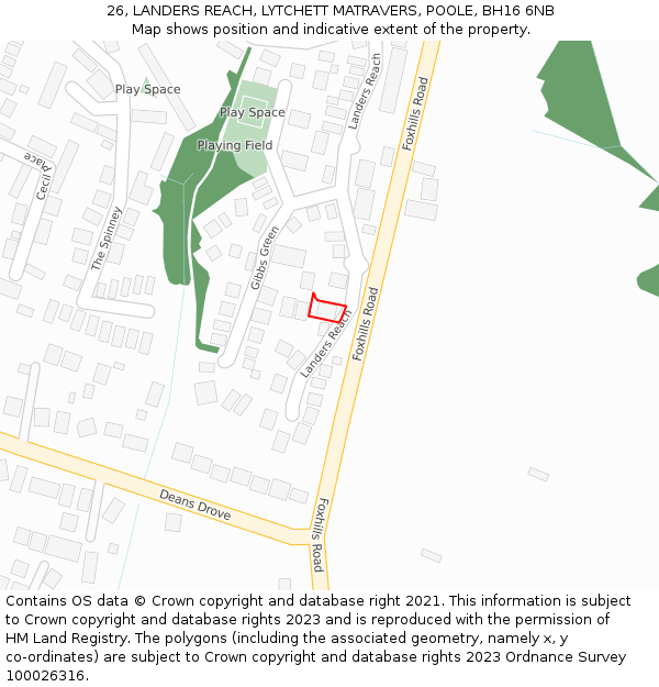 26, LANDERS REACH, LYTCHETT MATRAVERS, POOLE, BH16 6NB: Location map and indicative extent of plot