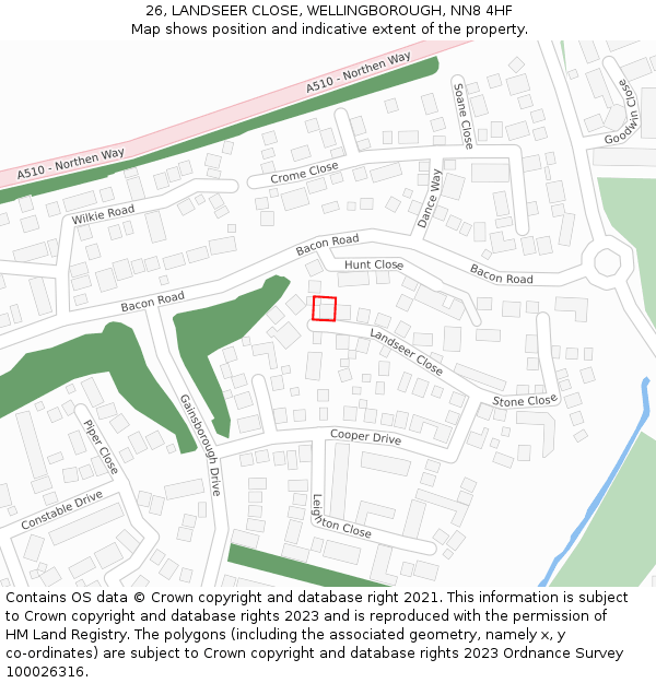 26, LANDSEER CLOSE, WELLINGBOROUGH, NN8 4HF: Location map and indicative extent of plot