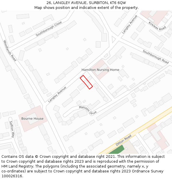 26, LANGLEY AVENUE, SURBITON, KT6 6QW: Location map and indicative extent of plot