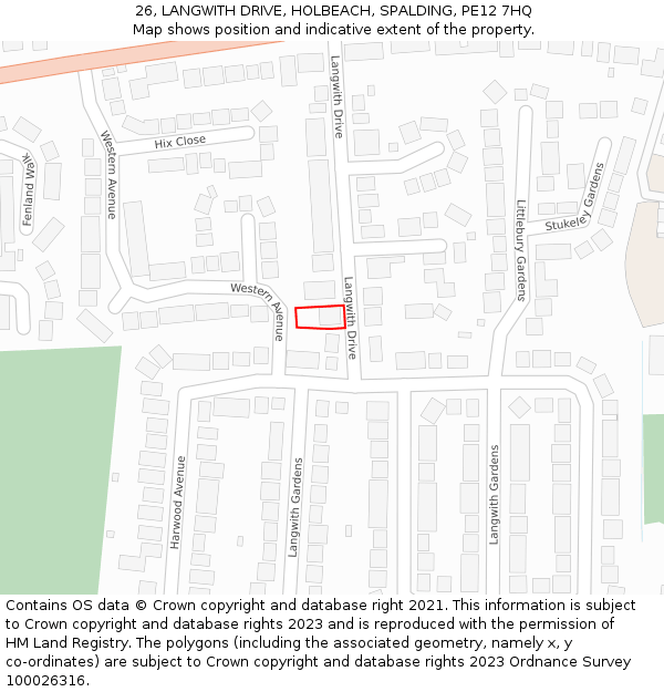 26, LANGWITH DRIVE, HOLBEACH, SPALDING, PE12 7HQ: Location map and indicative extent of plot