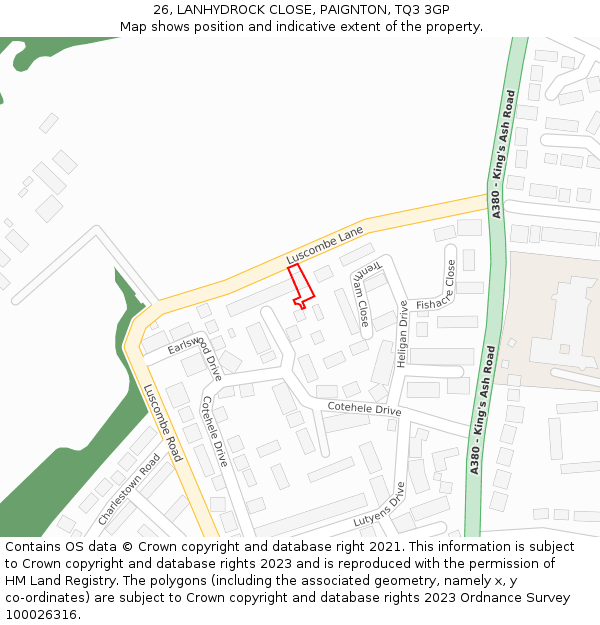 26, LANHYDROCK CLOSE, PAIGNTON, TQ3 3GP: Location map and indicative extent of plot