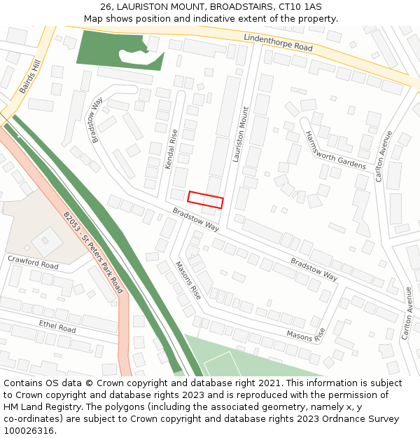 26, LAURISTON MOUNT, BROADSTAIRS, CT10 1AS: Location map and indicative extent of plot