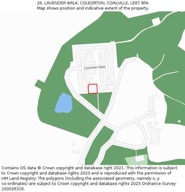 26, LAVENDER WALK, COLEORTON, COALVILLE, LE67 8FA: Location map and indicative extent of plot