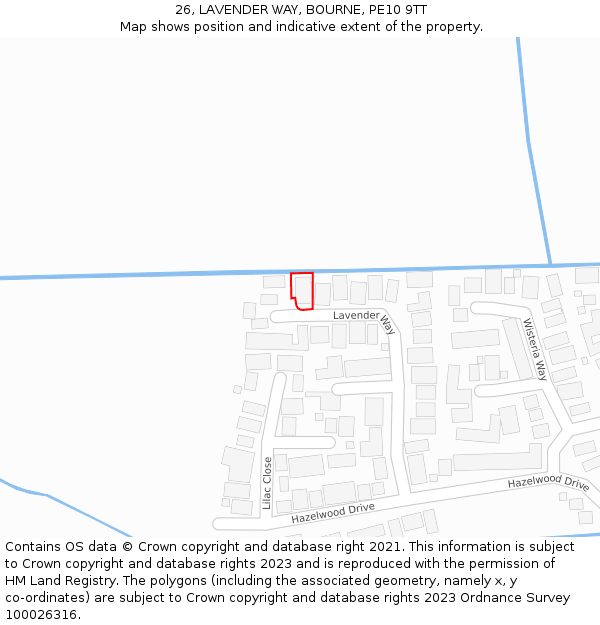 26, LAVENDER WAY, BOURNE, PE10 9TT: Location map and indicative extent of plot