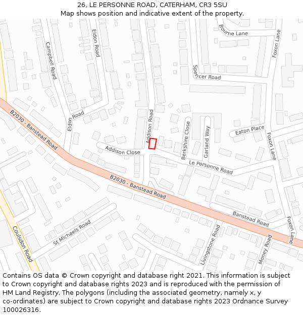 26, LE PERSONNE ROAD, CATERHAM, CR3 5SU: Location map and indicative extent of plot