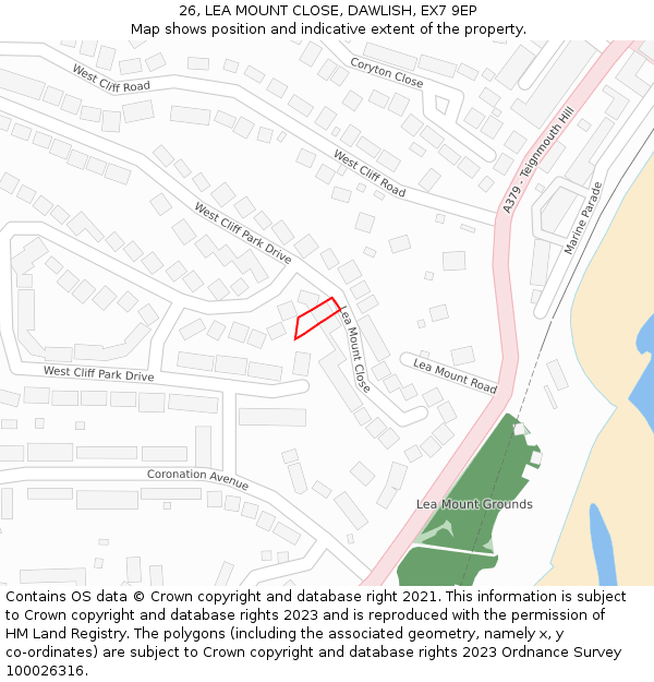 26, LEA MOUNT CLOSE, DAWLISH, EX7 9EP: Location map and indicative extent of plot