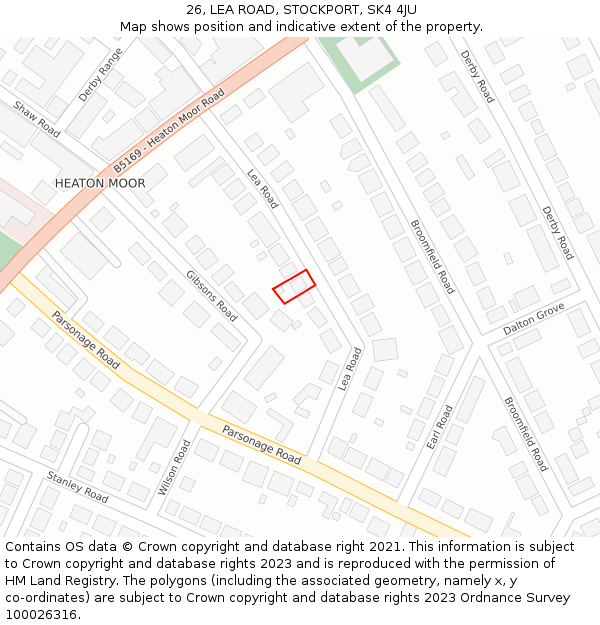 26, LEA ROAD, STOCKPORT, SK4 4JU: Location map and indicative extent of plot