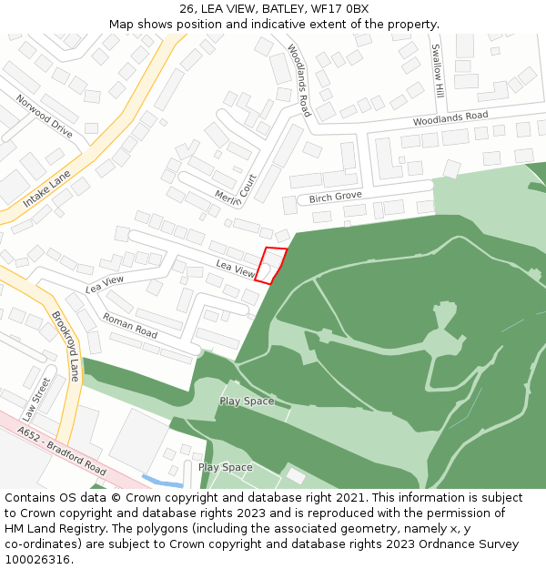 26, LEA VIEW, BATLEY, WF17 0BX: Location map and indicative extent of plot