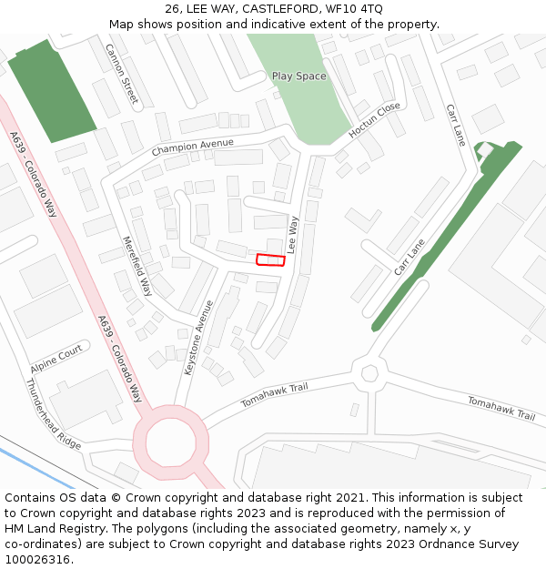 26, LEE WAY, CASTLEFORD, WF10 4TQ: Location map and indicative extent of plot