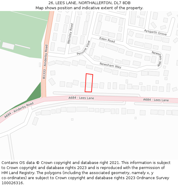 26, LEES LANE, NORTHALLERTON, DL7 8DB: Location map and indicative extent of plot