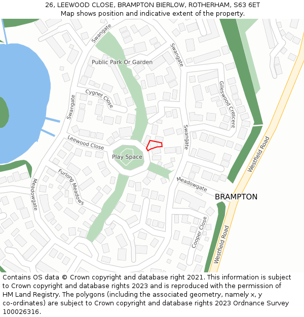 26, LEEWOOD CLOSE, BRAMPTON BIERLOW, ROTHERHAM, S63 6ET: Location map and indicative extent of plot