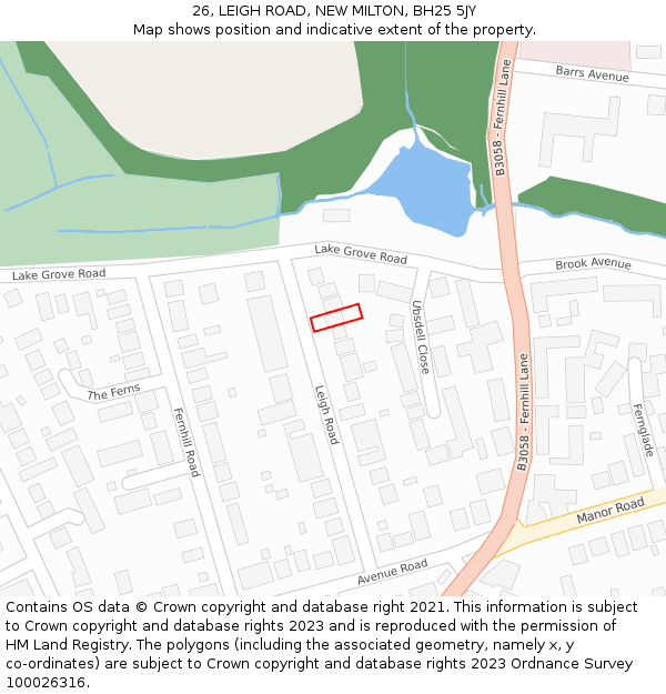 26, LEIGH ROAD, NEW MILTON, BH25 5JY: Location map and indicative extent of plot