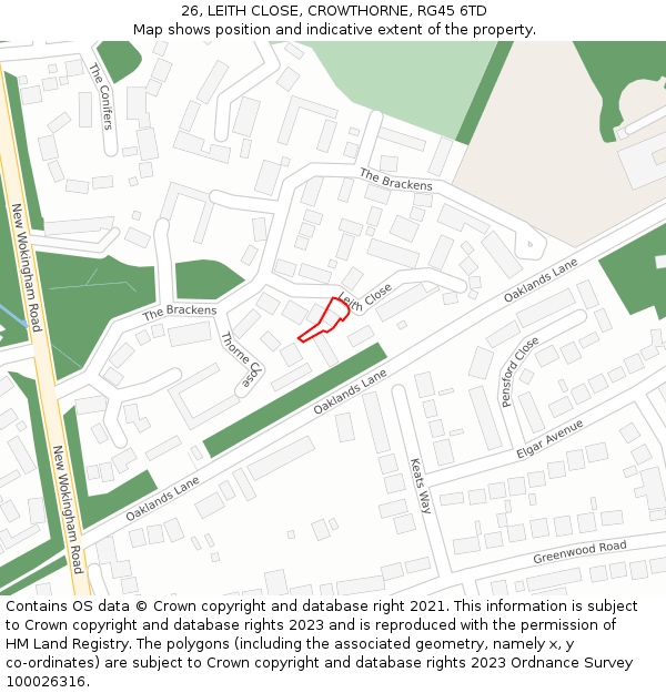 26, LEITH CLOSE, CROWTHORNE, RG45 6TD: Location map and indicative extent of plot