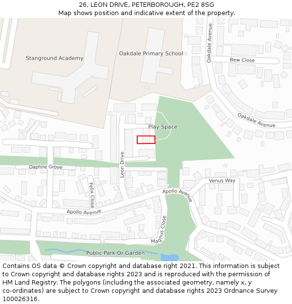 26, LEON DRIVE, PETERBOROUGH, PE2 8SG: Location map and indicative extent of plot
