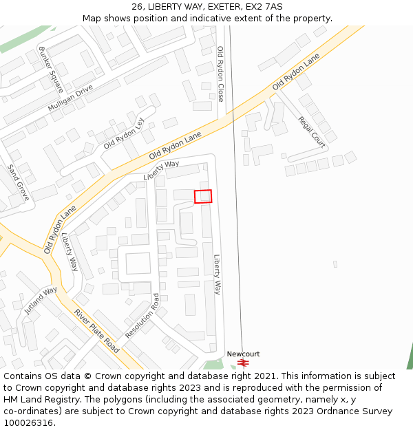 26, LIBERTY WAY, EXETER, EX2 7AS: Location map and indicative extent of plot