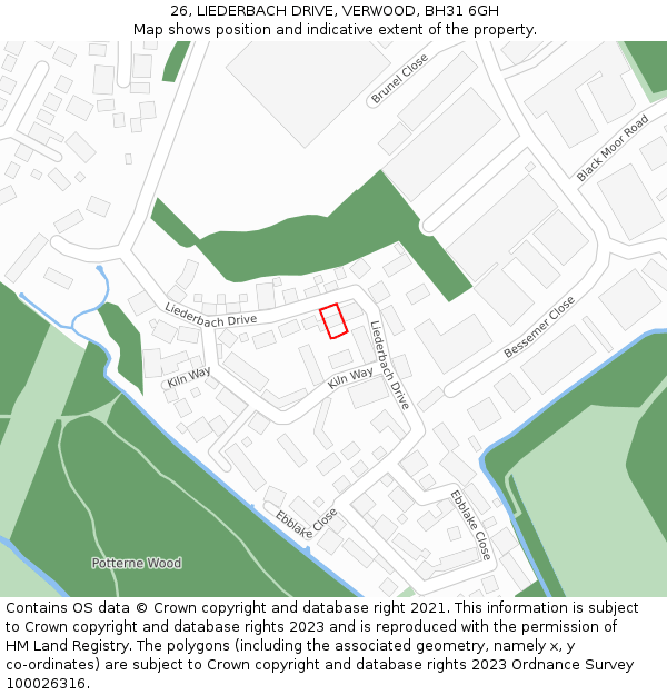 26, LIEDERBACH DRIVE, VERWOOD, BH31 6GH: Location map and indicative extent of plot