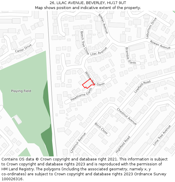 26, LILAC AVENUE, BEVERLEY, HU17 9UT: Location map and indicative extent of plot