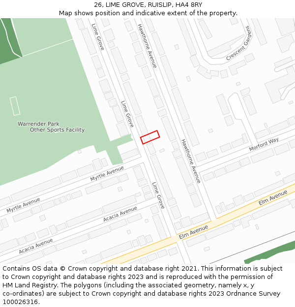 26, LIME GROVE, RUISLIP, HA4 8RY: Location map and indicative extent of plot