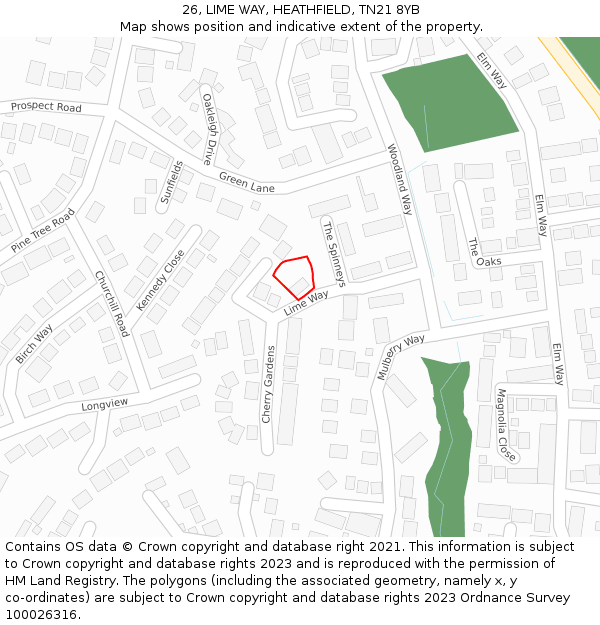 26, LIME WAY, HEATHFIELD, TN21 8YB: Location map and indicative extent of plot